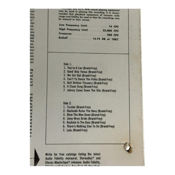 Oscar Brand And Dave Sear Old Time Bawdy Sea Shanties Vinyl LP - Picture 8 of 8